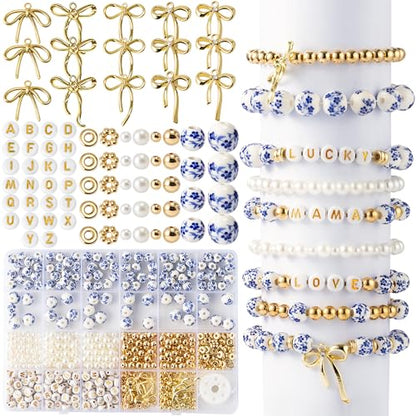 OSNIE Blue Ceramic Beads for Jewelry Making- 681 Bow Pearls Letters DIY Kit - color: Blue