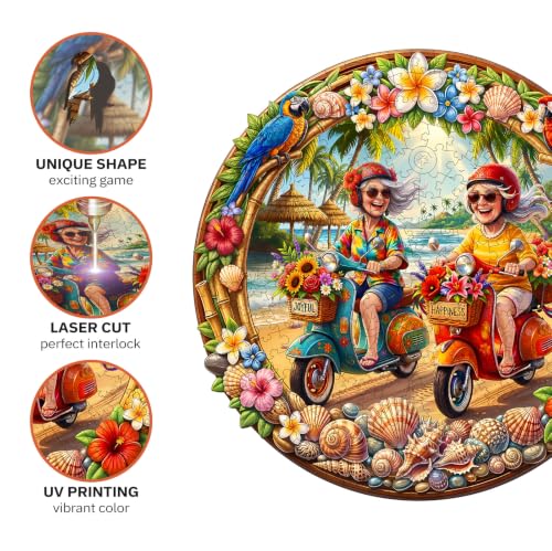 Jigfoxy Wooden Puzzles for Adults, Golden Years Beach Ride Wood Puzzle - color: Golden Years Beach Ride, size: Large