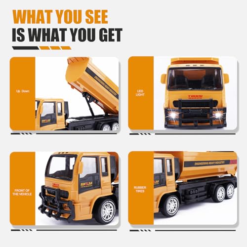 Jiakora Remote Control Dump Truck for Kids, 2.4GHz RC Construction Vehicle with LED Lights, 45° Dumping Function, 2 Rechargeable Batteries, Toy Truck for Boys Girls 3 4 5 6 7 8 Years Old - style: Dump Truck