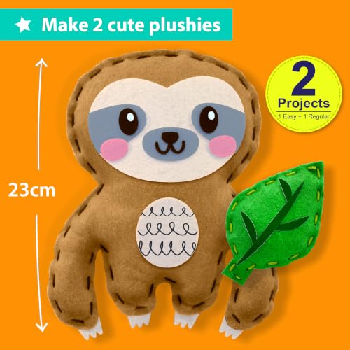 KRAFUN Beginner Sewing Kit, Sew Sloth & Leaf, Pre-Cut Felt, Kids Ages 5+ - color: Sloth