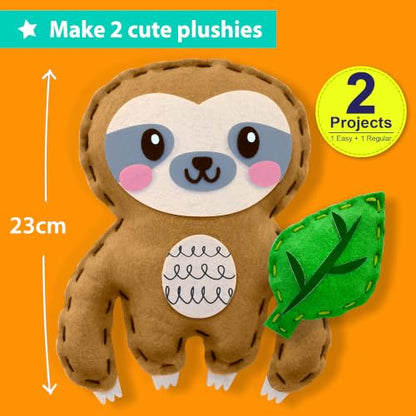 KRAFUN Beginner Sewing Kit, Sew Sloth & Leaf, Pre-Cut Felt, Kids Ages 5+ - color: Sloth