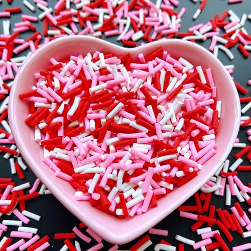 50g Fake Sprinkles Non-edible Polymer Clay Sprinkles Resin Sprinkles Fake Candy Sprinkles Faux Sprinkles for DIY Crafts Nail Art Cake Phone Case(19-Red+Pink） - color: 29-Red+Pink