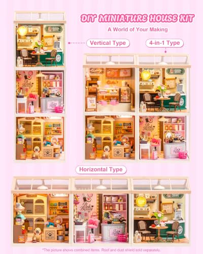 Rolife Super Creator Pink Beauty Secret DIY Miniature House Kit - No Glue Plastic Click-Assembly Dollhouse with Type-C LED Light - Stackable Room Box Toy for Adults and Teens (115 PCS)