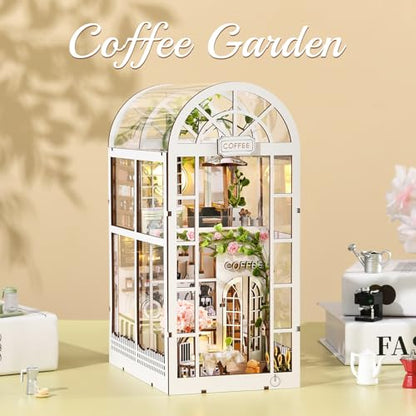 TOYQI Book Nook Kit, DIY Miniature Dollhouse Kit for Adults and Teens - color: Coffee Garden
