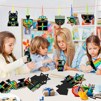 JULMELON 36PCS Hanukkah Scratch Paper Crafts for Kids, Chanukah Gifts - style: Hanukkah