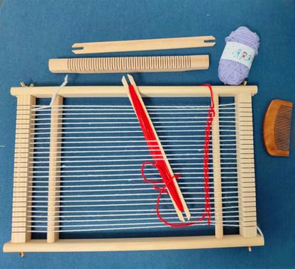 Wooden Craft Weaving Loom Kit, DIY Hand-Knitting Weaving Machine Tapestry Looms with Stick Bar, Large Weaving Frame to Handcraft Art for Beginners Experts, 10 by 15.7 Inch