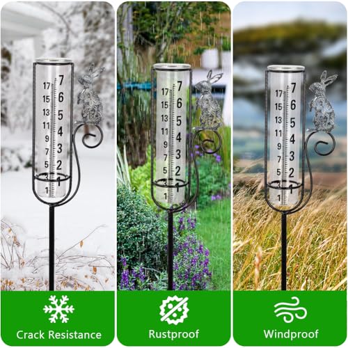 Stargarden Rain Gauge Outdoor, Rabbit Rain Gauge with Metal Stake - color: grey rabbit