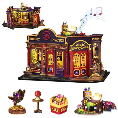 Plustopoy Book Nook Kit, DIY Miniature Dollhouse Booknook Kit - style: Magic Station