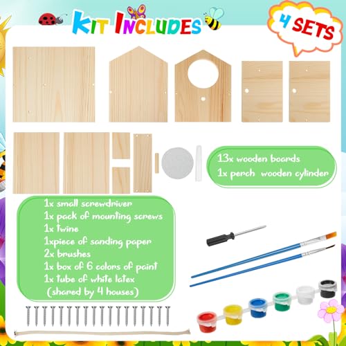 Juexica 4 Pack DIY Birdhouse Kits for Kids 8+ Build and Paint, Assorted - style: Assorted