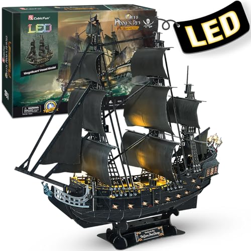 CubicFun 3D Puzzles Queen Anne's Revenge Pirate Ship Puzzle Kit, 340 Pieces - style: 1/95 LED Queen Anne's Revenge