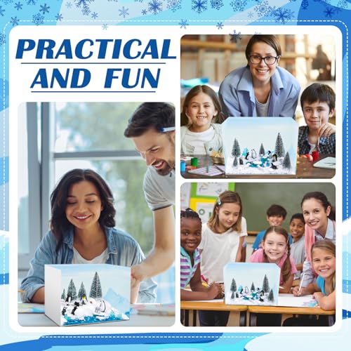 AmazingSpark 2 Set Arctic Habitat Diorama Box and Water Sticker Decor, Polar Bear Diorama Project Supplies Set, Cardboard Display Case Kit & Water Sticker with Double Sided Tapes for DIY Crafts - style: Arctic