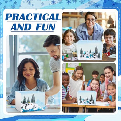 AmazingSpark 2 Set Arctic Habitat Diorama Box and Water Sticker Decor, Polar Bear Diorama Project Supplies Set, Cardboard Display Case Kit & Water Sticker with Double Sided Tapes for DIY Crafts - style: Arctic
