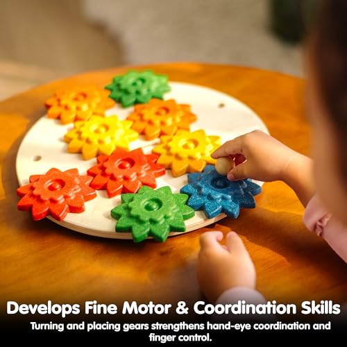 PlanToys® Wooden Spinning Gears Playset Montessori Construction Kids STEM - color: Spinning Gears Playset