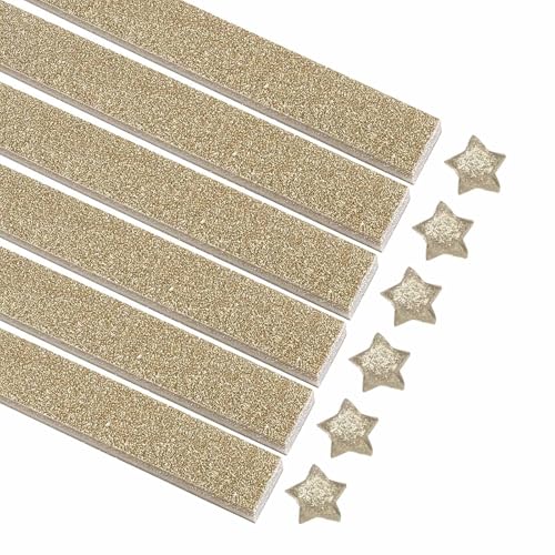 MECCANIXITY 200 Sheets Origami Paper Glitter Stars Papers Champagne Fold Paper for Beginner Arts Crafts Projects,0.4 x 8.7 Inch - color: Champagne