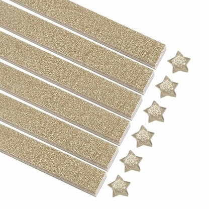 MECCANIXITY 200 Sheets Origami Paper Glitter Stars Papers Champagne Fold Paper for Beginner Arts Crafts Projects,0.4 x 8.7 Inch - color: Champagne