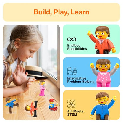 PicassoTiles 4pcs Magnetic Family Action Figures Toddler Magnet Toy Expansion Pack Educational Add-on STEM Learning Kit Toys Pretend Playset for Construction Building Block Tile for Kids Age 3+ PTA01 - color: Red