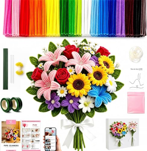 3050 Pcs Pipe Cleaner Flower Kit, Complete DIY Flower Bouquet Making Kit, - color: Colour3000