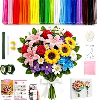 3050 Pcs Pipe Cleaner Flower Kit, Complete DIY Flower Bouquet Making Kit, - color: Colour3000