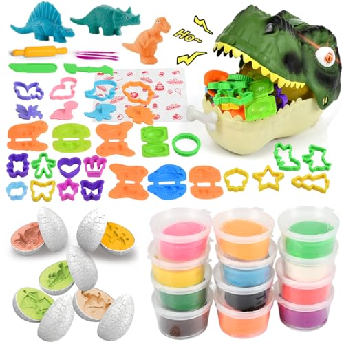 Dinosaur Toys Kids Dough Playset, 55PCS Dino Toys Kit with Molds & Clay - style: Dinosaur head