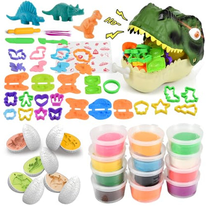 Dinosaur Toys Kids Dough Playset, 55PCS Dino Toys Kit with Molds & Clay - style: Dinosaur head