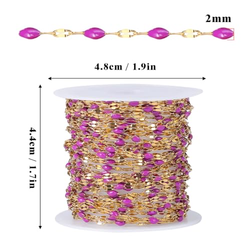 16.5FT Stainless Steel Enamel Chain 2MM Gold Lip Chain for Jewelry Making - color: gold(purple)