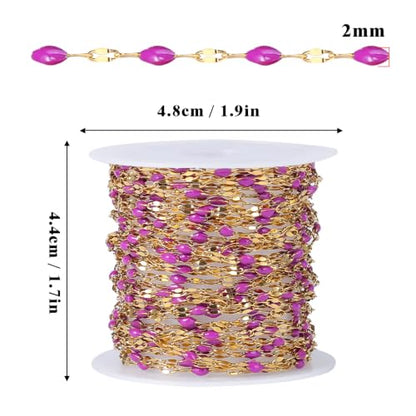 16.5FT Stainless Steel Enamel Chain 2MM Gold Lip Chain for Jewelry Making - color: gold(purple)