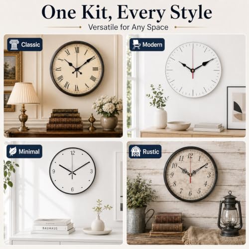 4-Pack Silent Clock Mechanism Replacement Kit, 4 Black Hand Sets - color: Black