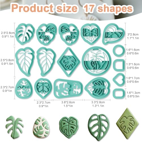 17Pcs Monstera Leaves Polymer Clay Cutters Tropical Leaf Polymer Cutter for Clay Earrings Making Festival Jewelry DIY - color: Monstera Leaves