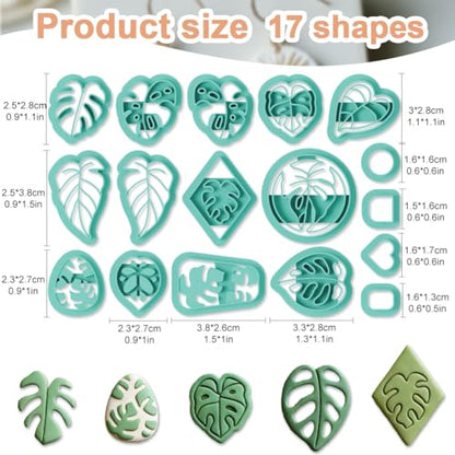 17Pcs Monstera Leaves Polymer Clay Cutters Tropical Leaf Polymer Cutter for Clay Earrings Making Festival Jewelry DIY - color: Monstera Leaves
