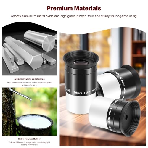 Astromania Telescope Eyepiece Set, 3 Pics Plossl Eyepiece 1.25" 6 12.5 20mm - size: 6/12.5/20mm
