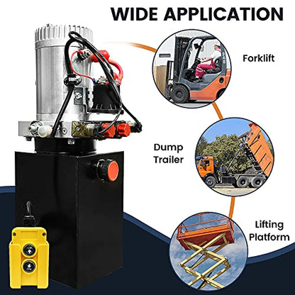 DC HOUSE 12V Hydraulic Pump Hydraulic Power Unit Electric Dump Trailer Power Unit (Double Acting 6 Quart) - size: 6 Quart Double