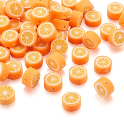 Elecrelive 50Pcs Orange Slice Loose Beads Fruit Theme Polymer Clay Beads Food Spacer Charms 10x4.5mm for Necklace Bracelets Earrings Key Chains Making - color: Orange