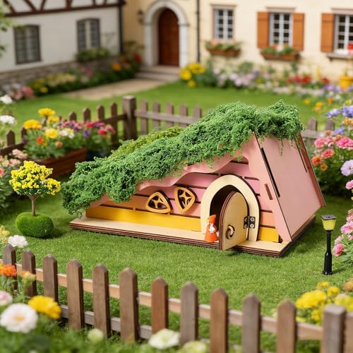 Mamimami Home Miniature Fairy Garden House, DIY Wooden House Building Kits, Magical Fairy Doors Handmade Christmas Decorations, Gifts for Family and Friends