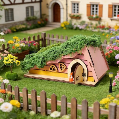 Mamimami Home Miniature Fairy Garden House, DIY Wooden House Building Kits, Magical Fairy Doors Handmade Christmas Decorations, Gifts for Family and Friends