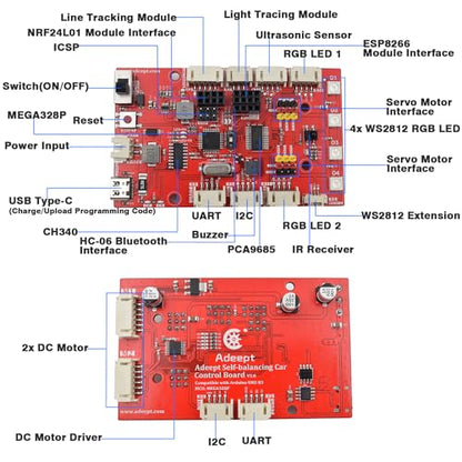 Adeept Self-Balancing Robot Car Kit(Compatible with Arduino IDE), STEM Projects Kit, Robotics & Engineering Kit, Programming Set, Line Tracking, Ultrasonic Sensor, IR Wireless Remote Control