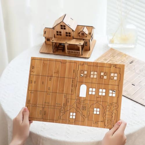 Log Cabin 3D Wooden House Puzzle,DIY Mini Building Model Kit，001 - color: 001