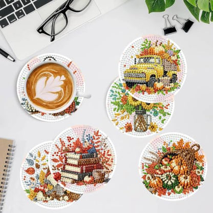 8 PCS Autumn Diamond Art Coasters Kit for Adults,Diamond Painting Coasters - color: Autumn