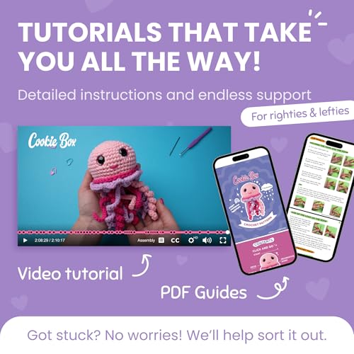 Cookie Box Crochet Kit for Beginners, Jellyfish Jenny - color: Pink and Purple