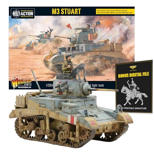 Wargames Delivered - Warlord Games Bolt Action M3 Stuart Tank with Bonus Miniature STL Download - US Tank, WW2 Miniatures, 28mm Scale, Army Model Kit for Miniature Wargaming - color: M3 Stuart Tank