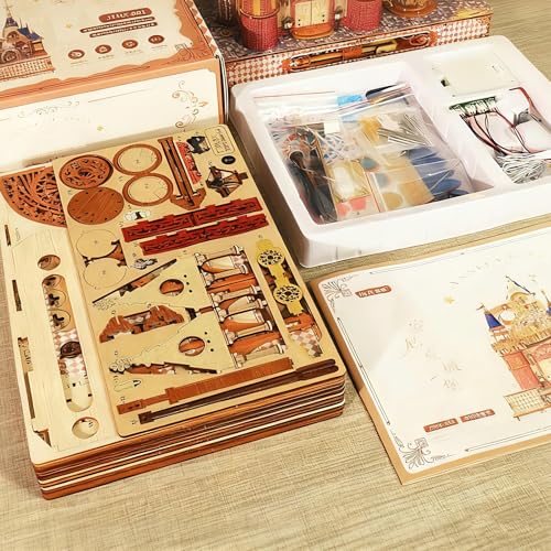 Annecy Castle 3D Wooden Puzzle, Rotating Mechanical Model Kit for Adults