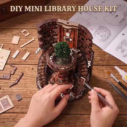 Book Nook Kits for Adults, 3D DIY Miniature Wooden Puzzle with LED Light, Adult Crafts Kits, House Bookshelf Decor, 356 Pieces Model Building Gift for Adults & Teens (Wisdom Library)