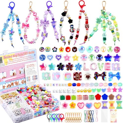 TOHONGADON 1227 PCS Beaded Keychain Making Kit for Women,DIY Bag Charm Kits - color: 1227 PCS Beads
