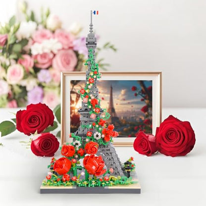 Micro Building Blocks, Architecture Eiffel Tower with Rose Model Building Set Landmark Model Building Toy, 2551 PCS - color: Eiffel Tower With Rose
