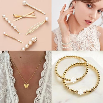 1178 Pcs Pearl Bracelet Making Kit Clear Beads for Bracelets for Adult - color: 12-White & Off-White & Clear