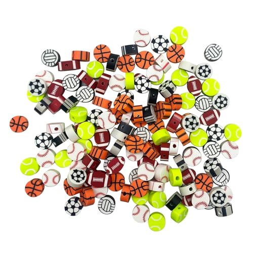 100 Pcs Sport Ball Polymer Clay Beads Mixed Heishi Spacer Beads Supplies for DIY Bracelet Earring Necklace Jewelry Making - color: Ball