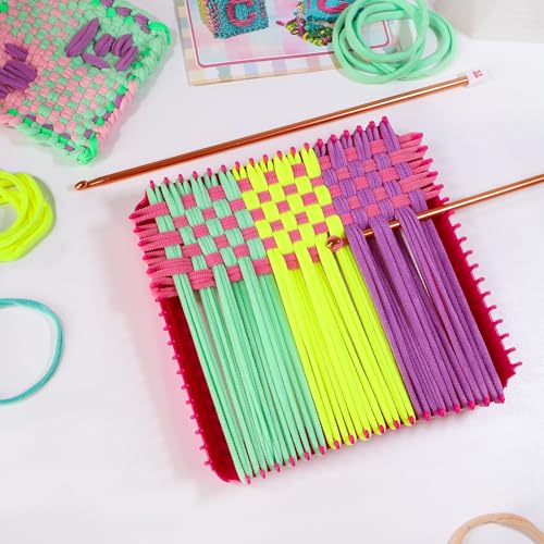 huoszpk Weaving Loom Kit-Includes 2 Pcs 7" Potholder Frame,400 Pcs Weaving Loom Loops,2 Long Crochet Hooks and Bag-Potholder Loom Knitting Kits and Gifts for Beginners, Make 11 Masterpieces