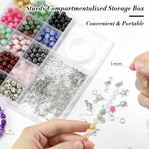 Ouubuuy Stone Beads for Bracelets, Bulk 8mm Gemstone Beads for Bracelets,Natural Stone Beads for Jewelry Making,Crystal Beads for Bracelet Making Kit