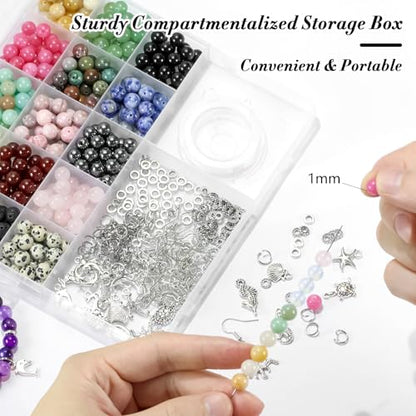 Ouubuuy Stone Beads for Bracelets, Bulk 8mm Gemstone Beads for Bracelets,Natural Stone Beads for Jewelry Making,Crystal Beads for Bracelet Making Kit