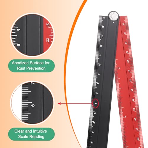 HARFINGTON Folding Straight Ruler 30cm Metric Aluminum Alloy Protractor Foldable Angle Ruler Geometric Measuring Tool with Angle Line for Architects Artists Office, Black Red - color: Black/Red