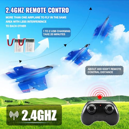 F-22 Raptor 2.4GHz RTF RC Fighter With 6-Axis Gyro For Kids Beginners - color: Blue Kf803